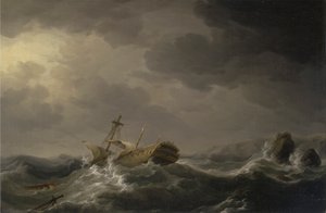 Schip vergaan op een rotsachtige kust door Charles Brooking
