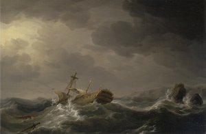 Schipbreuk op een rotsachtige kust