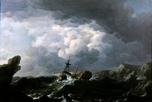 Het wrak van de HMS Lichfield voor de kust van Marokko, 29 november 1758 door Charles Brooking