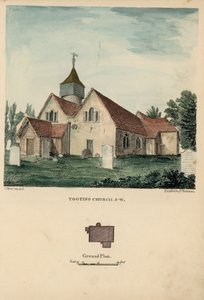 Zuidwestelijk uitzicht op de kerk van Tooting door Charles Burton