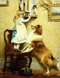 Klein meisje en haar Sheltie, 1892