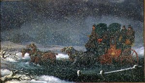 Een Postkoets die een Stroom Oversteekt in een Sneeuwstorm door Charles Cooper Henderson