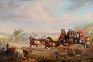 Hull-London Royal Mail ontmoet een reizende koets op de weg, c.1835 door Charles Cooper Henderson