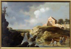 Italiaans landschap. Schilderij door Carel De Hooch (? - 1638)