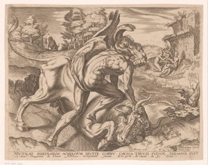 Hercules bedwingt de stier van Kreta door Charles David
