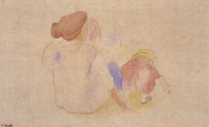 (Vrouw met kind in rood pak) door Charles Demuth