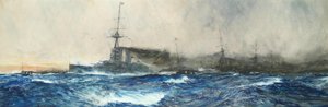 HMS Iron Duke aan het hoofd van andere hoofdschepen van de vloot door Charles Dixon