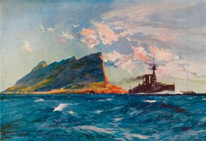 De Queen Elizabeth bij Gibraltar door Charles Dixon
