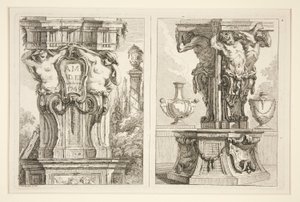Twee ontwerpen voor decoratieve hoofdletters door Charles Dominique Joseph Eisen