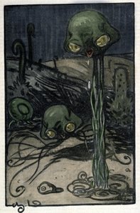 Een inwoner van de planeet Mars. Illustratie door M. Dudouyt (1885-1946) voor de roman van Herbert George Wells (1866-1946) "The War of the Worlds" door Charles Dudouyt