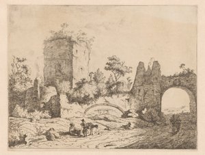 Landschap met ruïne van een toren en een poort (serie titel)