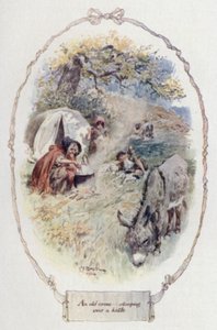 Een oude vrouw die over een ketel buigt door Charles Edmund Brock