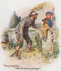 Grote verwachtingen, Pip ontmoet de veroordeelde op het kerkhof door Charles Edmund Brock