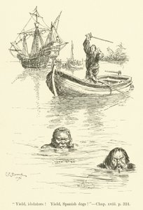 Illustratie voor Westward Ho! door Charles Kingsley (gravure) door Charles Edmund Brock