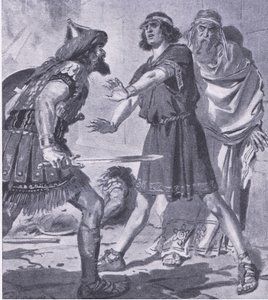 Het leven van Croesus gered door zijn stomme zoon, uit My Magazine, uitgegeven 1922 (litho)