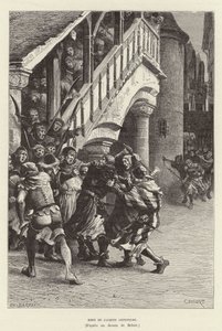 Dood van Jacob van Artevelde, Vlaamse koopman en politiek leider, door een menigte in Gent door Charles Edouard Delort