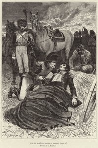 Dood van maarschalk Lannes bij Essling; Napoleon en de stervende maarschalk Lannes bij de Slag bij Aspern-Essling, Oostenrijk door Charles Edouard Delort