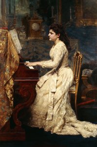 Een jong meisje dat piano speelt door Charles Edouard de Beaumont