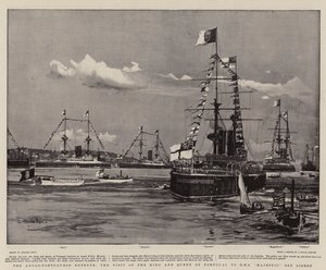 De Anglo-Portugese Entente, het bezoek van de koning en koningin van Portugal aan H.M.S. Majestic bij Lissabon door Charles Edward Dixon