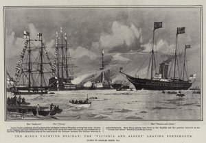 De jachtvakantie van de koning, de Victoria en Albert verlaten Portsmouth door Charles Edward Dixon
