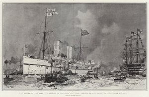 De Terugkeer van de Hertog en Hertogin van Cornwall en York, Aankomst van de Ophir in de Haven van Portsmouth