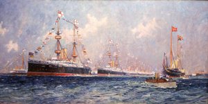 Het tijdschrift tijdens het diamanten jubileum van koningin Victoria (1819-1901) in Spithead (Engeland), 26 juni 1897 door Charles Edward Dixon