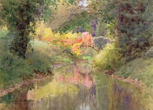 Herfst in de tuin van Houghton Tower, Lancashire door Charles Edwin Flower