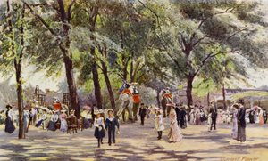 Londense Zoo: Brede Wandelweg, met Olifanten (kleur litho) door Charles Edwin Flower