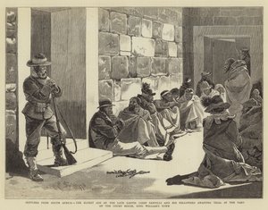 Schetsen uit Zuid-Afrika, de Oudste Zoon van de Overleden Kaffer Hoofdman Sandilli en zijn Volgelingen die Wachten op hun Proces in de Binnenplaats van het Gerechtsgebouw, King William