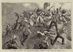 De Afghaanse Campagne, het Negenenvijftigste Regiment bestormt een Heuvel nabij de Sebundi Pas