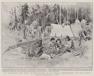 Naar Klondyke en terug, manden maken in een Indiaans kampement aan de Yukon