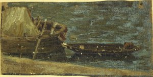 Afgemeerde boten door Charles Emile Cuisin