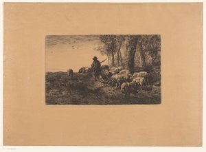 Herder met groep varkens door Charles Emile Jacque (attributed to)
