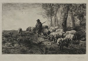 Een kudde varkens door Charles Emile Jacque