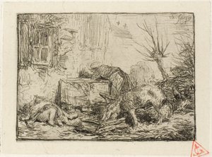 Boerenerf door Charles Emile Jacque