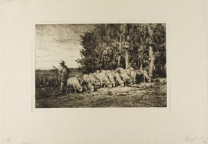 Kudde Schapen aan de Rand van een Bos door Charles Emile Jacque
