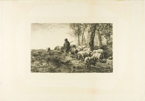 Kudde varkens met varkenshoeder door Charles Emile Jacque