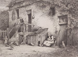 Voor het huis door Charles Emile Jacque