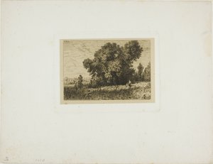 Landschap van het eiland Aligre, met twee vrouwen door Charles Emile Jacque