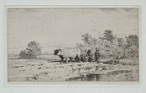 Landschap, Arbeiders door Charles Emile Jacque