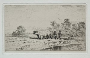 Landschap, arbeiders, 1845 door Charles Emile Jacque