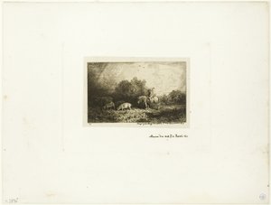 Landschap met man te paard, varkens en koe door Charles Emile Jacque