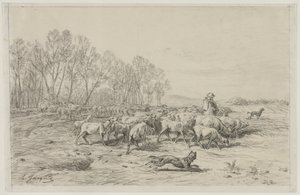 Landschap met een kudde schapen, 1800s