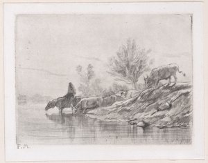 Landschap met vee door Charles Emile Jacque