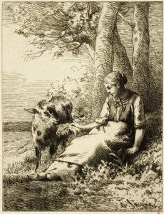 Herder met Kudde Schapen aan de Rand van het Bos door Charles Emile Jacque