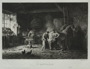 De smederij door Charles Emile Jacque