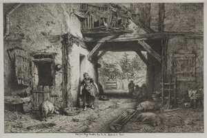 De boerderij door Charles Emile Jacque