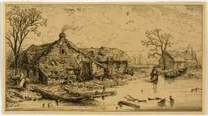 De bevroren vijver door Charles Emile Jacque