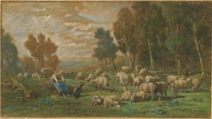 De herderin door Charles Emile Jacque