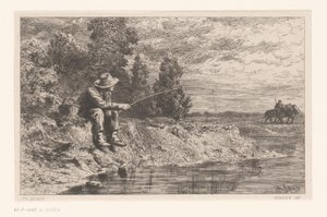 Visser aan het water door Charles Emile Jacque